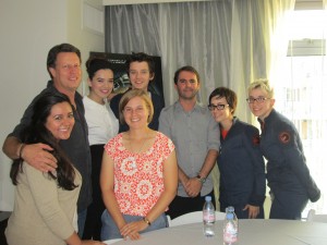 L to R: Cassandra from Ender's Ansible, Gavin Hood, Hailee Steinfeld, Liz, Asa Butterfield, Kelly and Staff from Ender News 